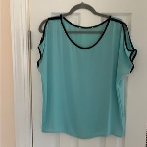 Cold shoulder teal and black top